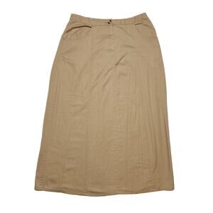 Classic Elements Vintage Paneled Maxi Skirt Khaki Tan A Line Women's 10 Pockets